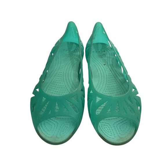 Crocs Women's Size 8 Green Cutout Peep Toe Flats shoes - Picture 2 of 8